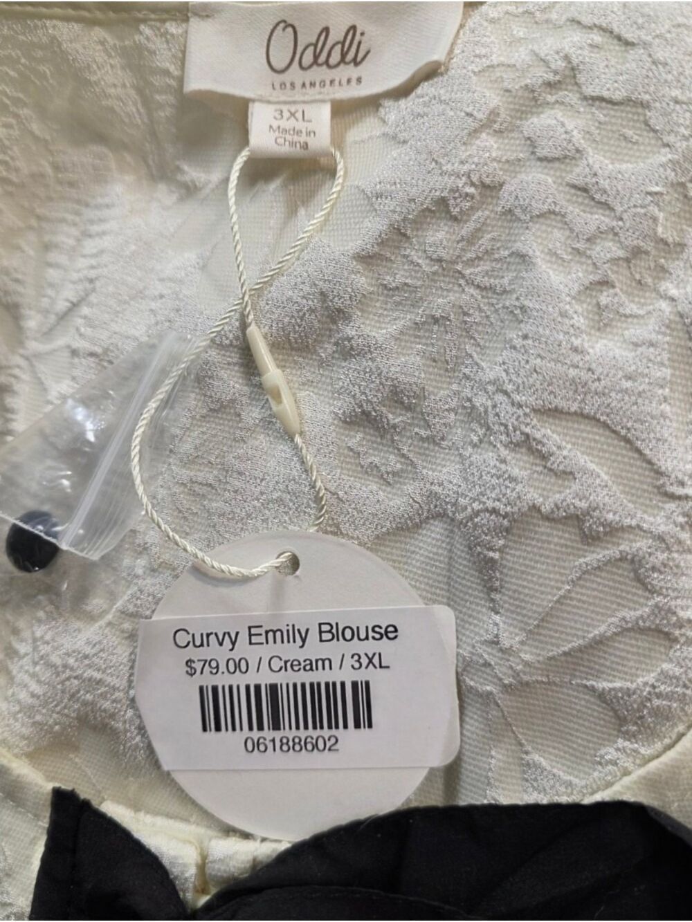 Oddi 3X Ivory Floral Jacquard Peplum Blouse Bow Puff Sleeve Cottagecore NWT - Picture 9 of 11